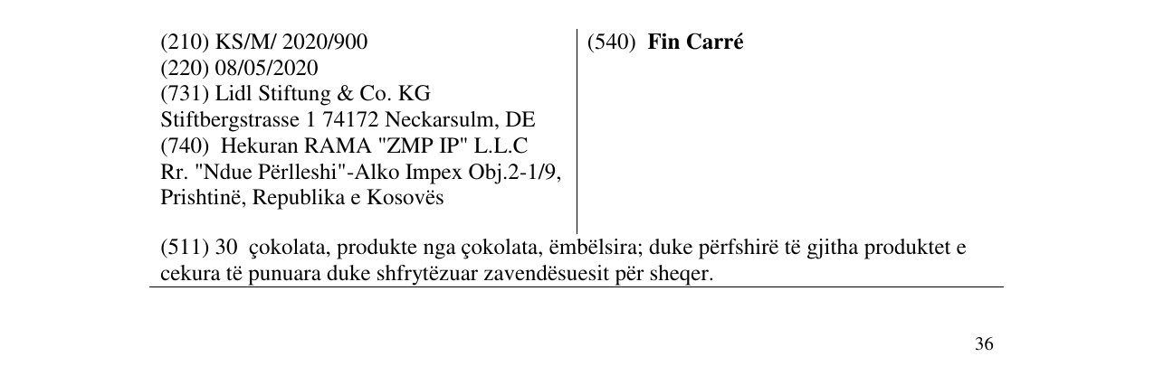 Zëri i markës Fin Carré në buletin