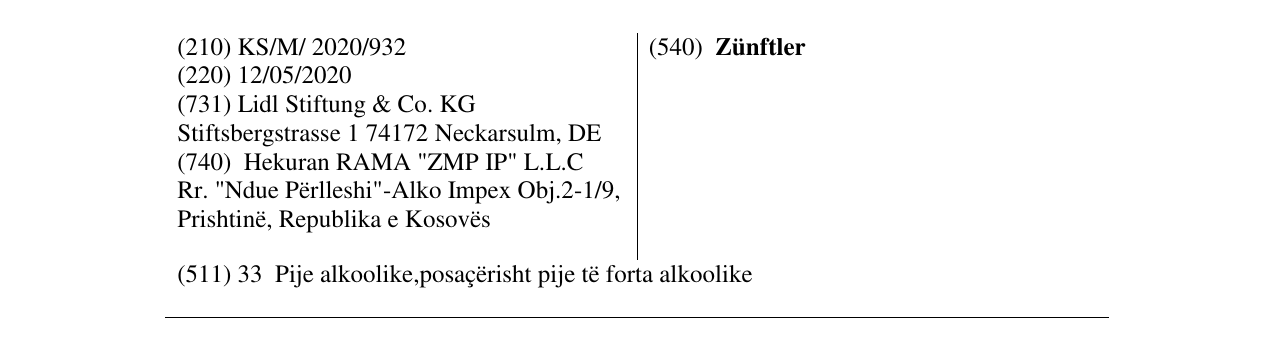 Zëri i markës Zünftler në buletin