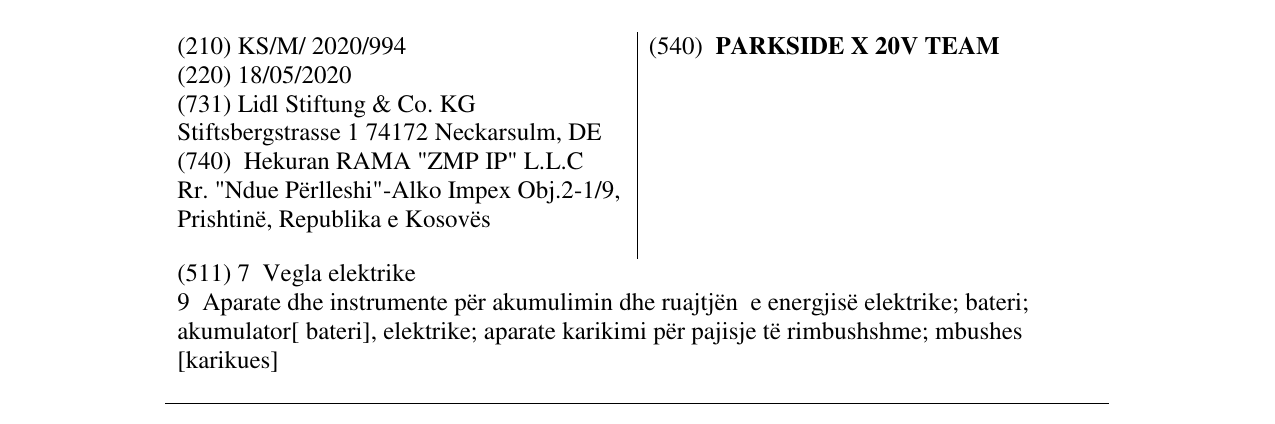 Zëri i markës PARKSIDE X 20V TEAM në buletin