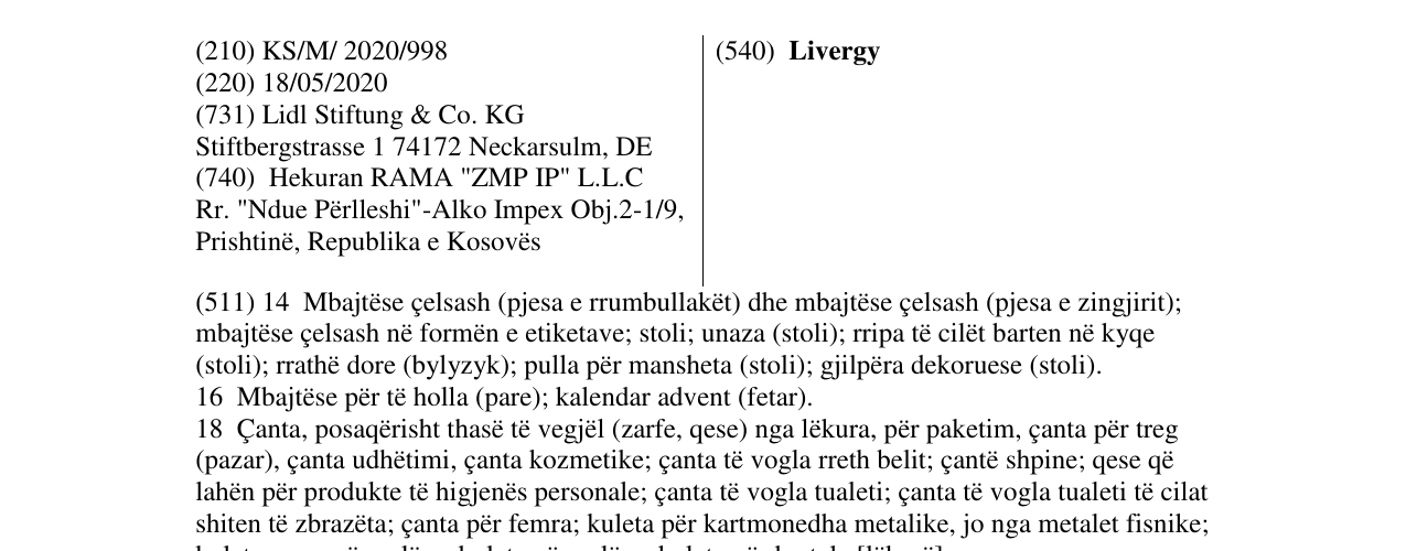 Zëri i markës Livergy në buletin