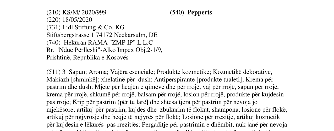 Zëri i markës Pepperts në buletin