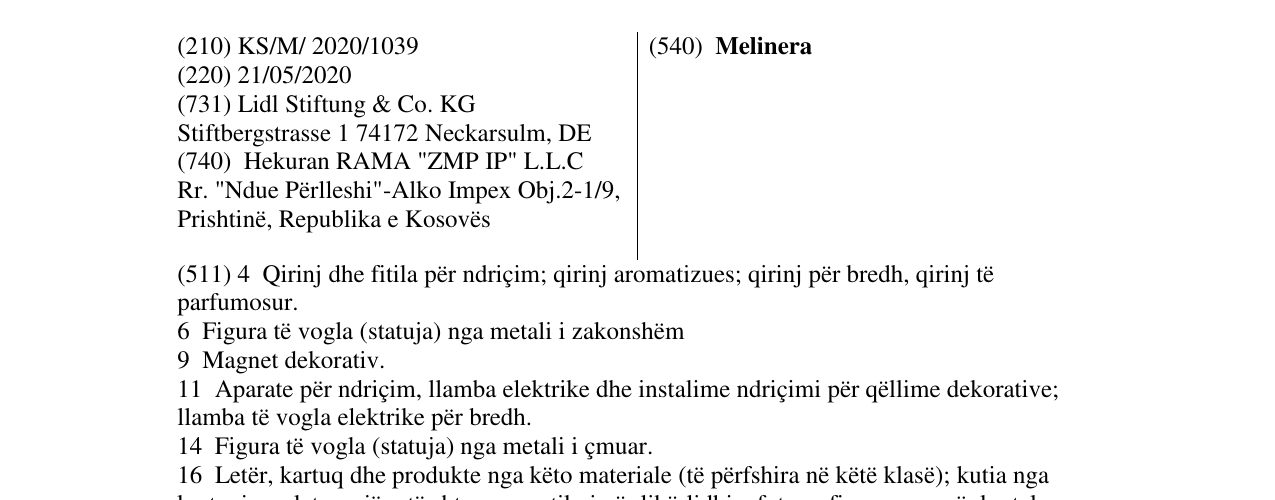 Zëri i markës Melinera në buletin