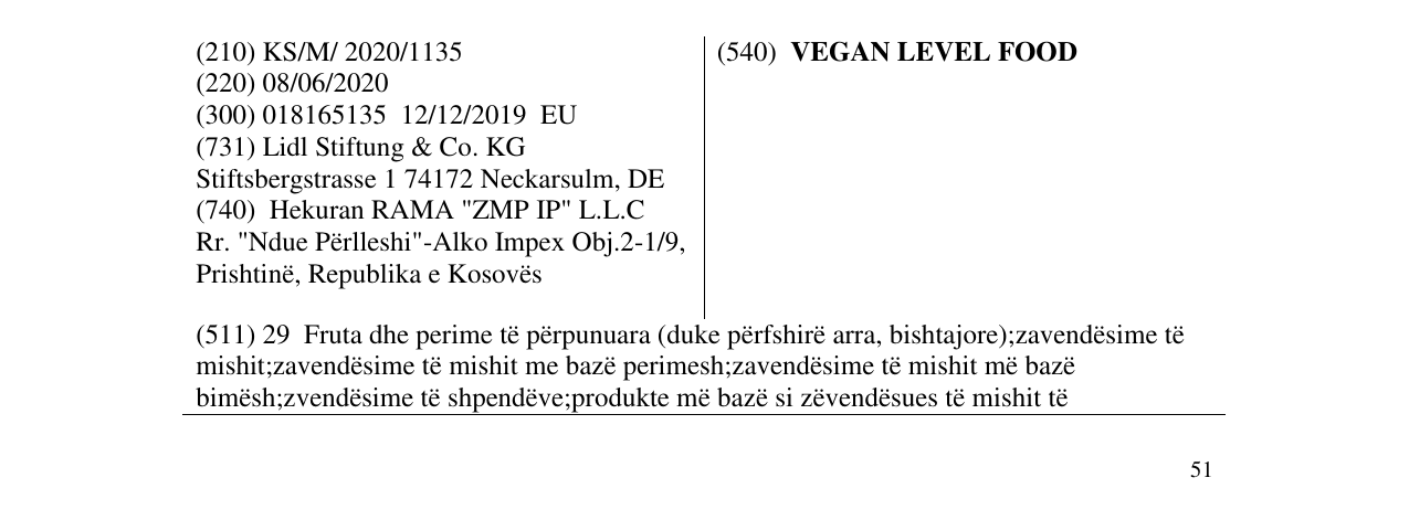 Zëri i markës VEGAN LEVEL FOOD në buletin