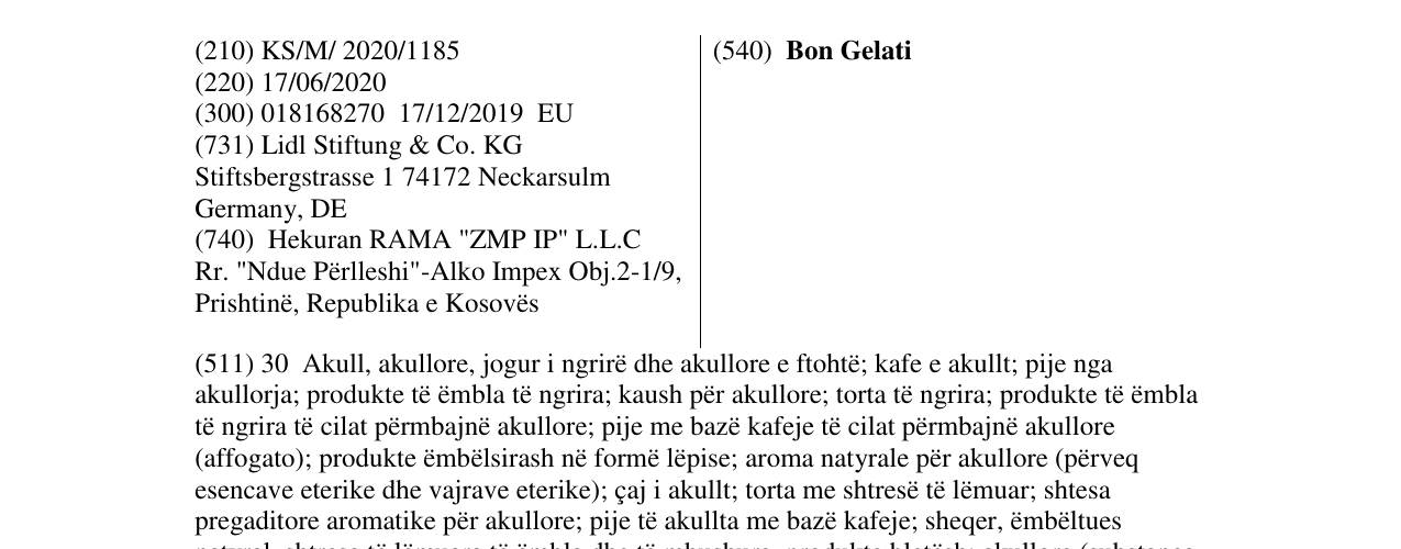 Zëri i markës Bon Gelati në buletin