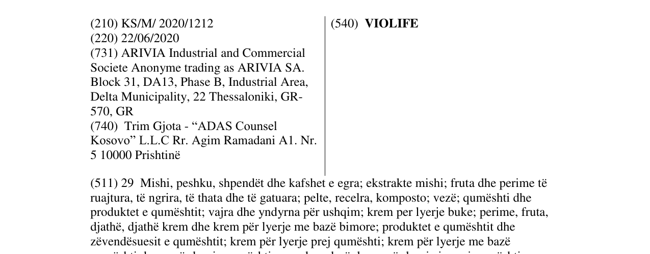 Zëri i markës VIOLIFE në buletin