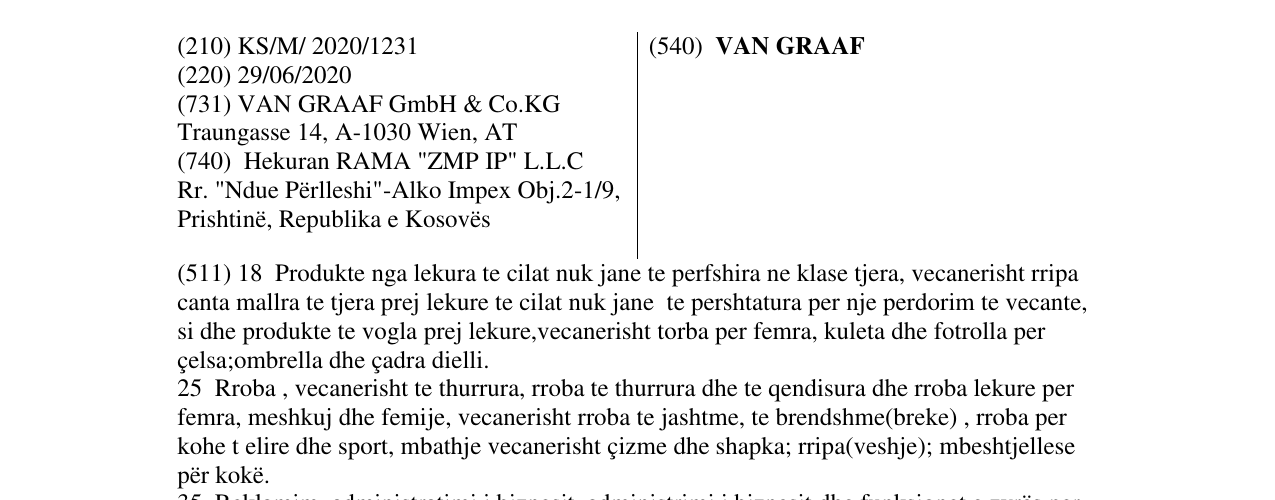 Zëri i markës VAN GRAAF në buletin