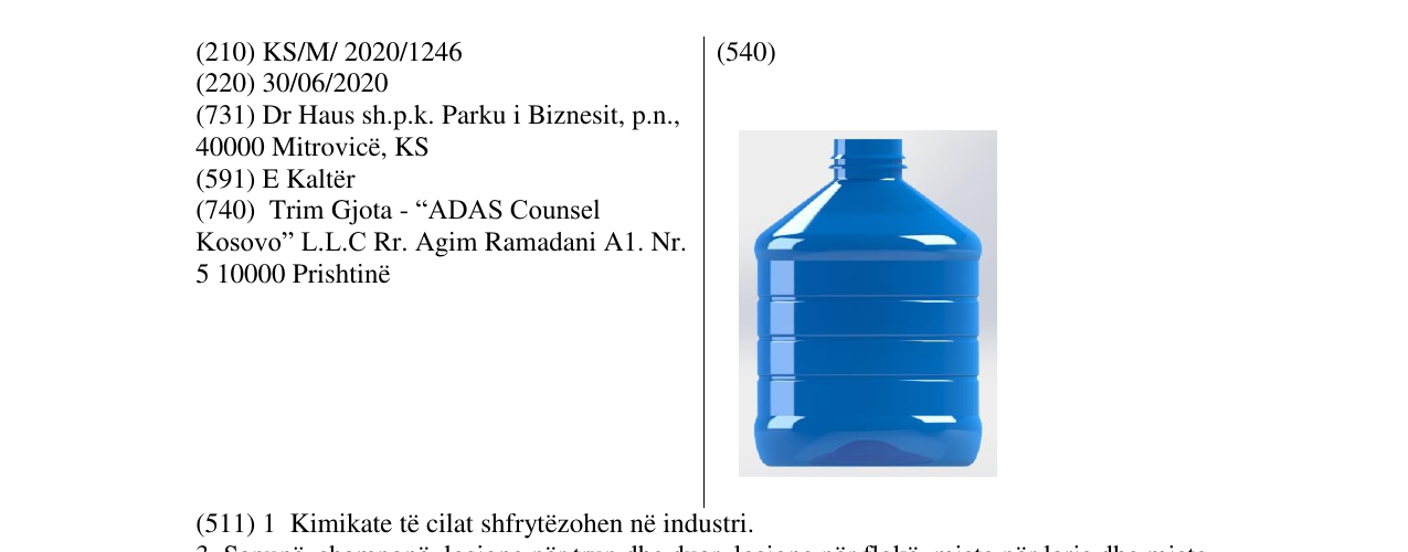 Zëri i markës SHISHE 3D me tri vija në buletin