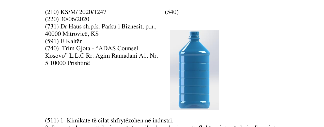 Zëri i markës SHISHE 3D me pes vija në buletin