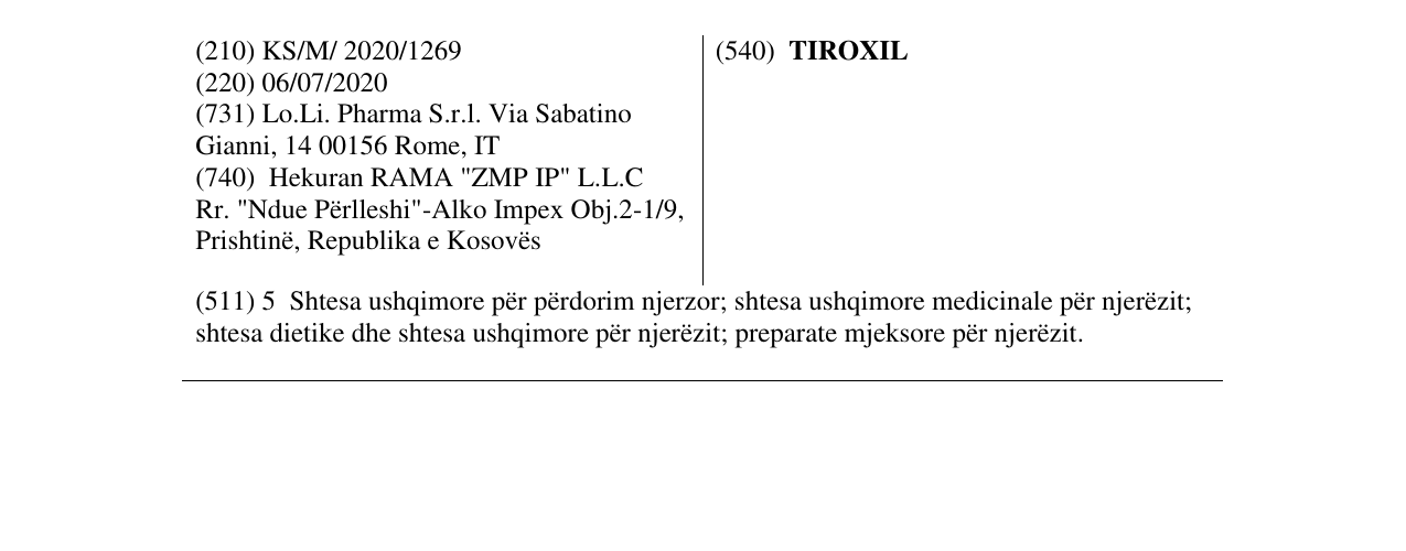 Zëri i markës TIROXIL në buletin