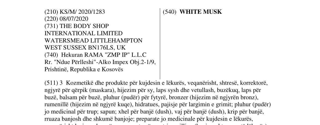 Zëri i markës WHITE MUSK në buletin