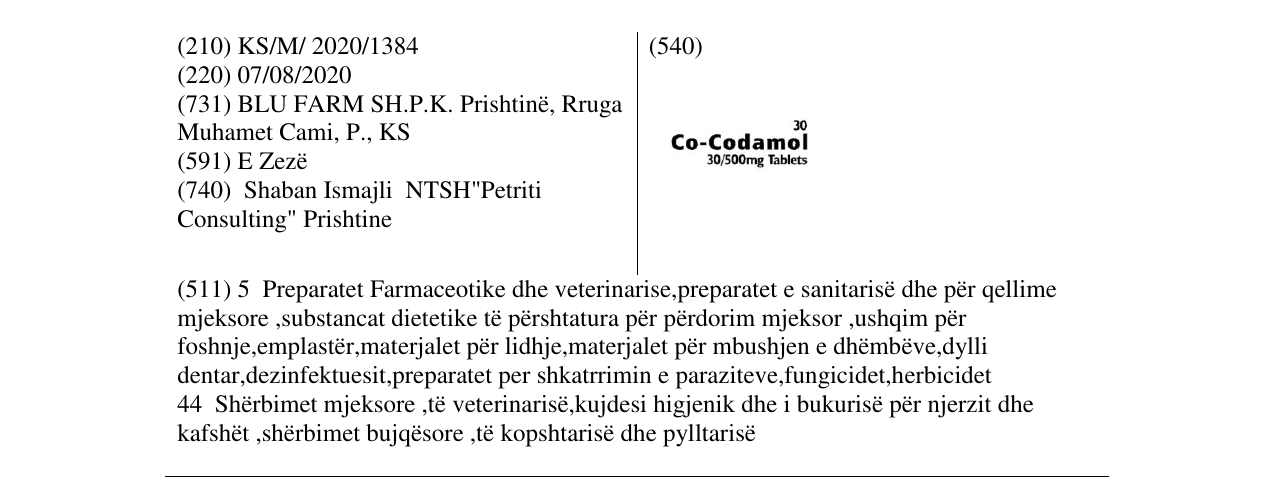 Zëri i markës Co Codamol në buletin