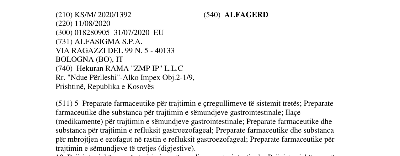 Zëri i markës ALFAGERD në buletin