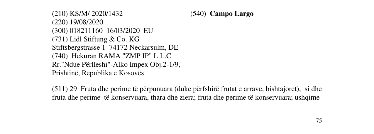 Zëri i markës Campo Largo në buletin