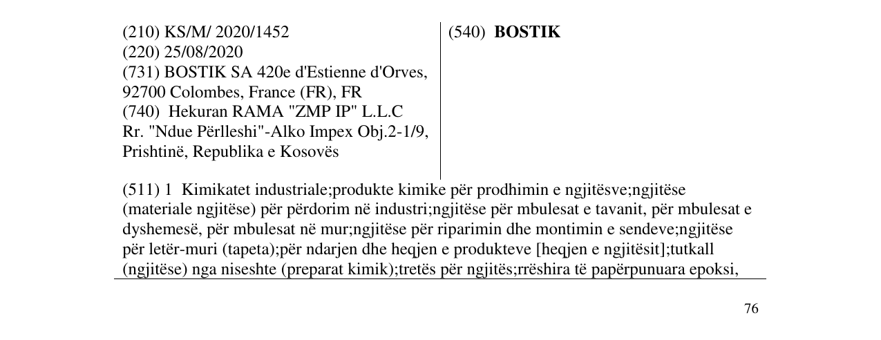 Zëri i markës BOSTIK në buletin