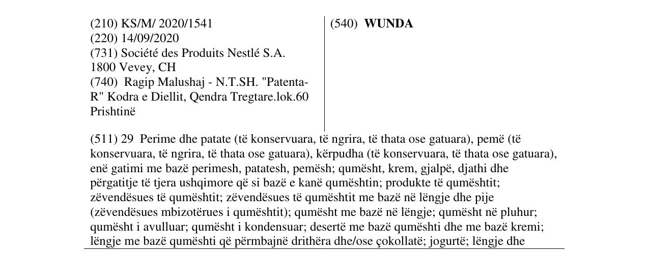 Zëri i markës WUNDA në buletin