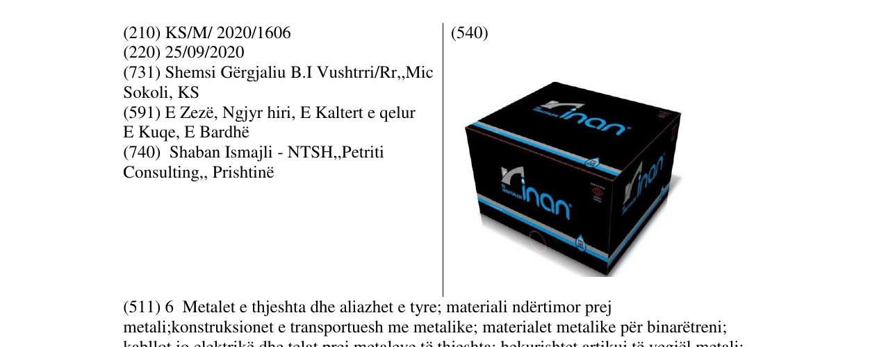 Zëri i markës INAN në buletin