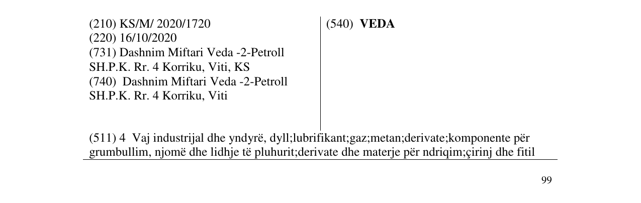 Zëri i markës VEDA në buletin
