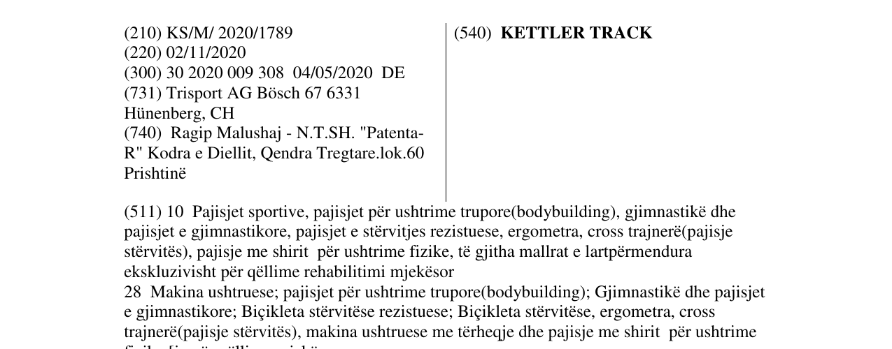 Zëri i markës KETTLER TRACK në buletin
