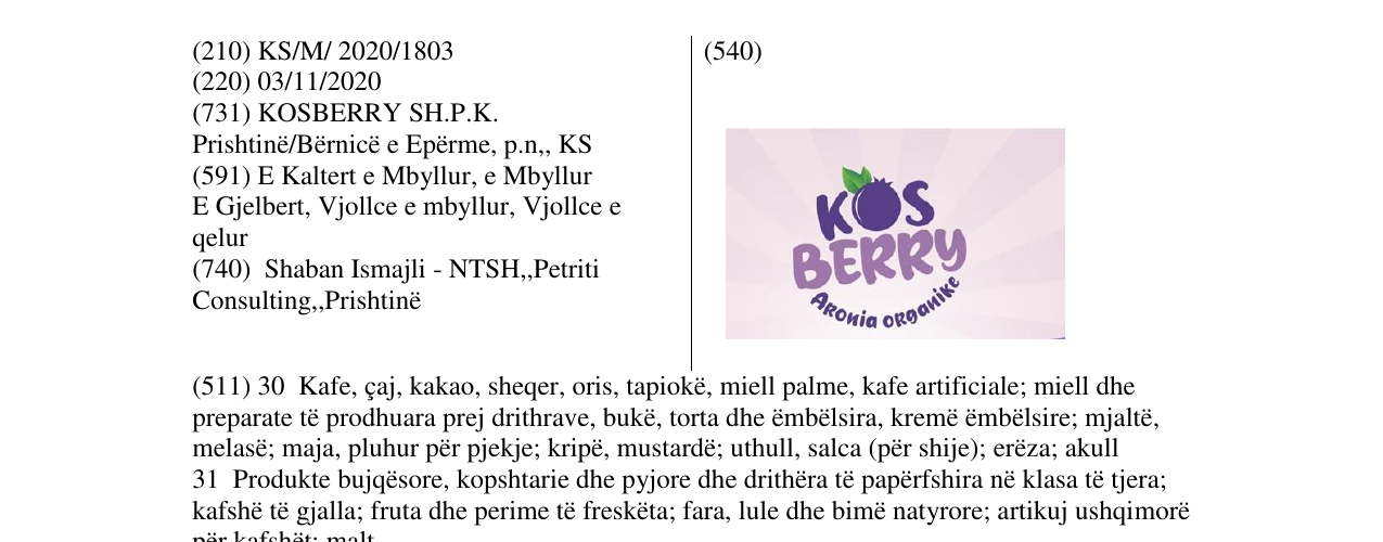 Zëri i markës KOS BERRY në buletin