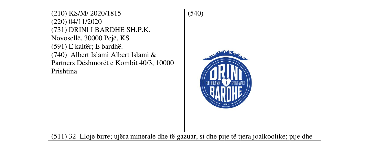 Zëri i markës drini i bardhe në buletin