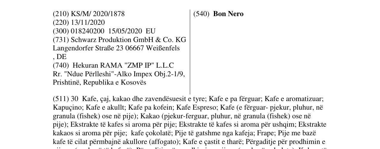 Zëri i markës Bon Nero në buletin