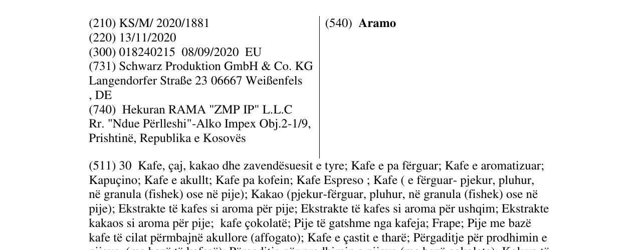 Zëri i markës Aramo në buletin