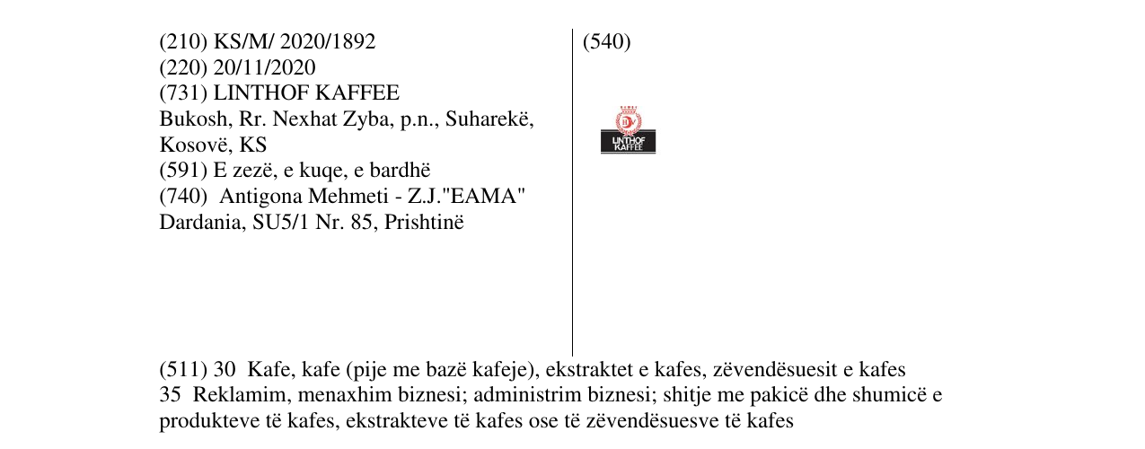 Zëri i markës linthof kaffee në buletin