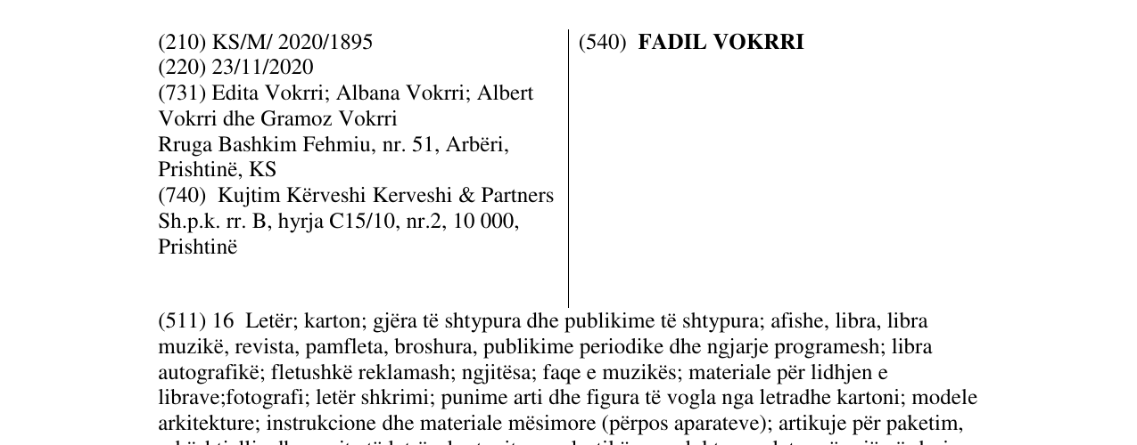Zëri i markës FADIL VOKRRI në buletin