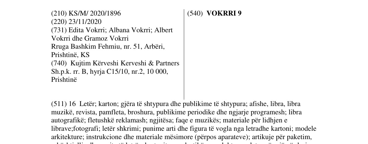 Zëri i markës VOKRRI 9 në buletin