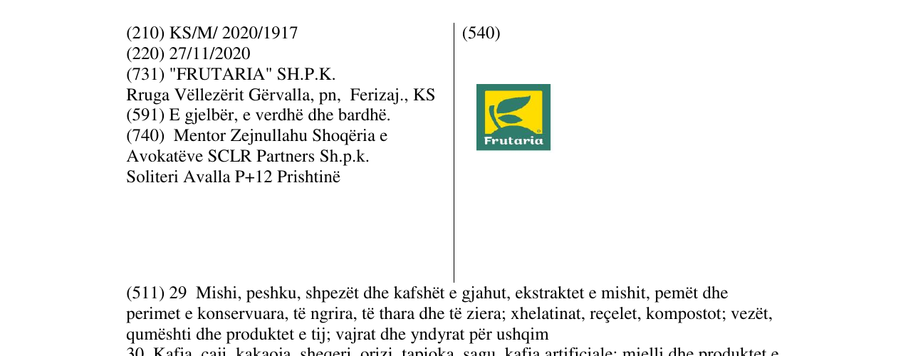 Zëri i markës frutaria në buletin
