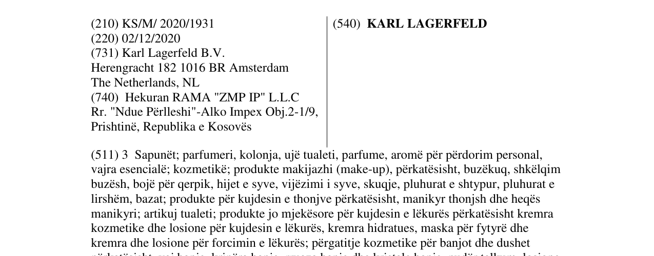 Zëri i markës KARL LAGERFELD në buletin