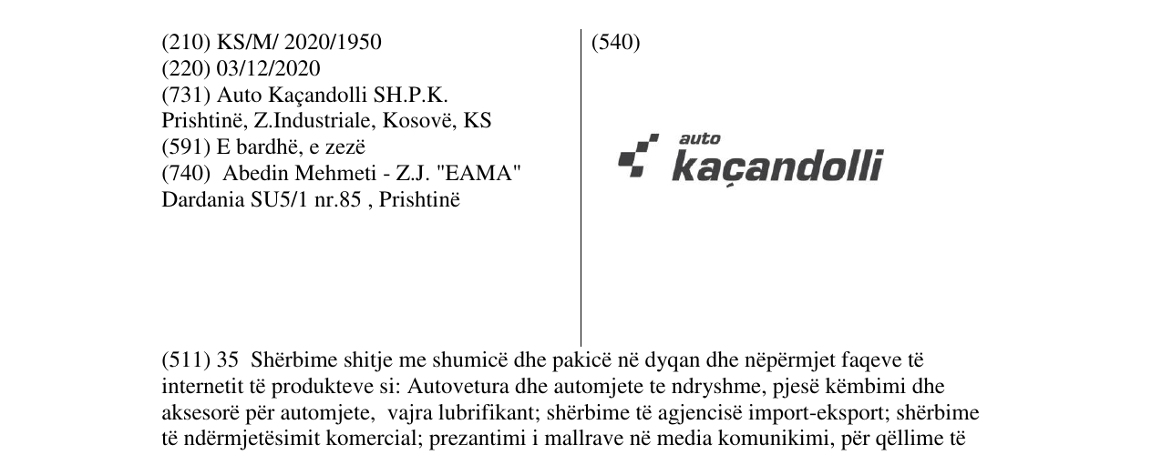 Zëri i markës auto kacandolli në buletin