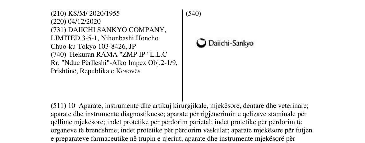 Zëri i markës DAIICHI-SANKYO në buletin