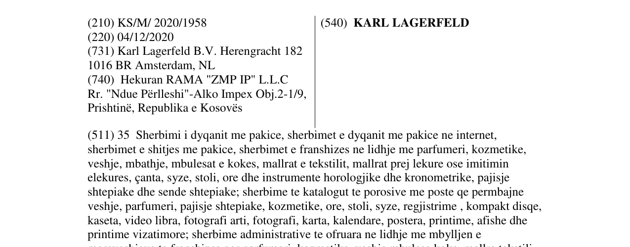 Zëri i markës KARL LAGERFELD në buletin