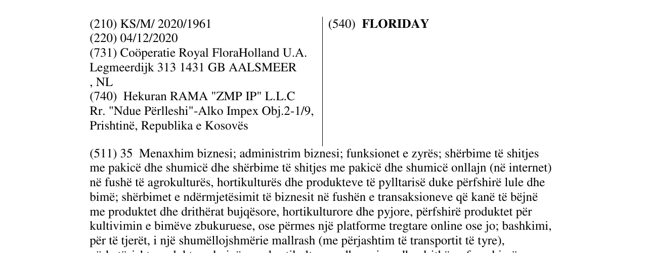 Zëri i markës FLORIDAY në buletin