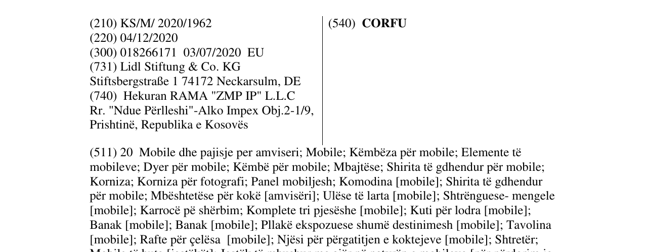 Zëri i markës CORFU në buletin