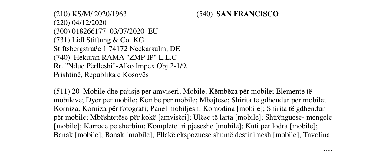 Zëri i markës SAN FRANCISCO në buletin