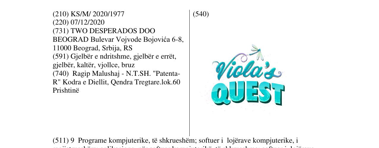 Zëri i markës VIOLAS QUEST në buletin