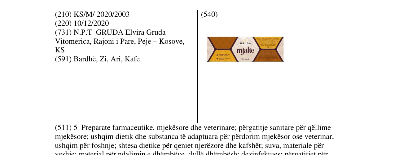 Zëri i markës GRUDA mjalte në buletin