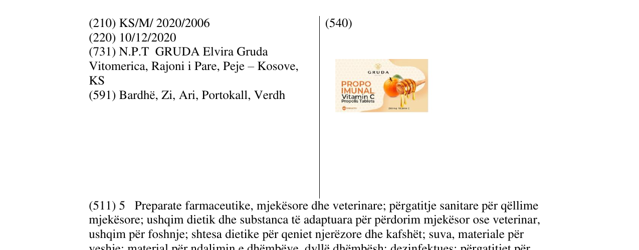 Zëri i markës PROPOL IMUNAL në buletin