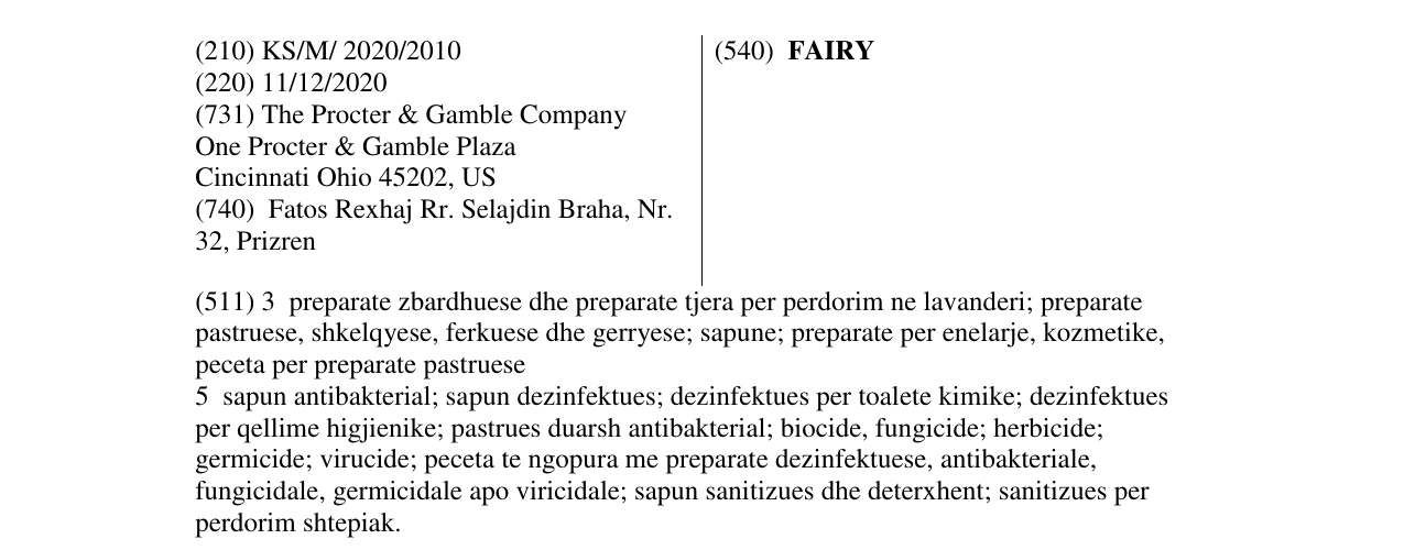 Zëri i markës FAIRY në buletin