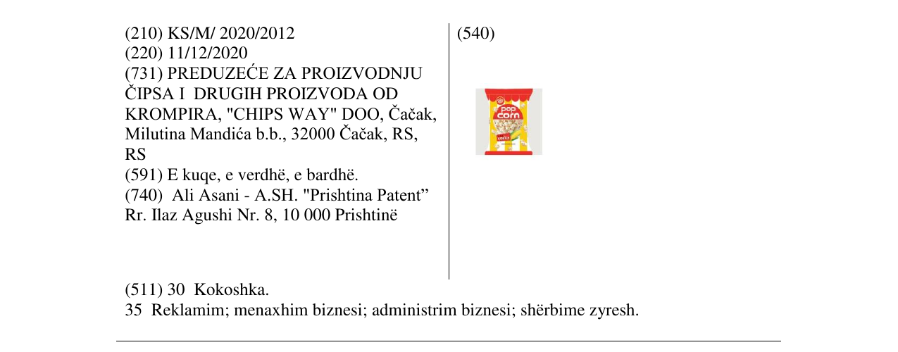 Zëri i markës pop corn në buletin