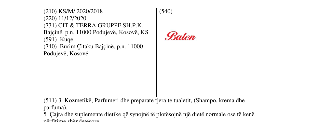 Zëri i markës Balen në buletin