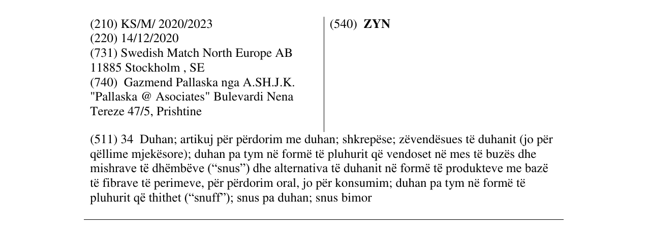 Zëri i markës ZYN në buletin