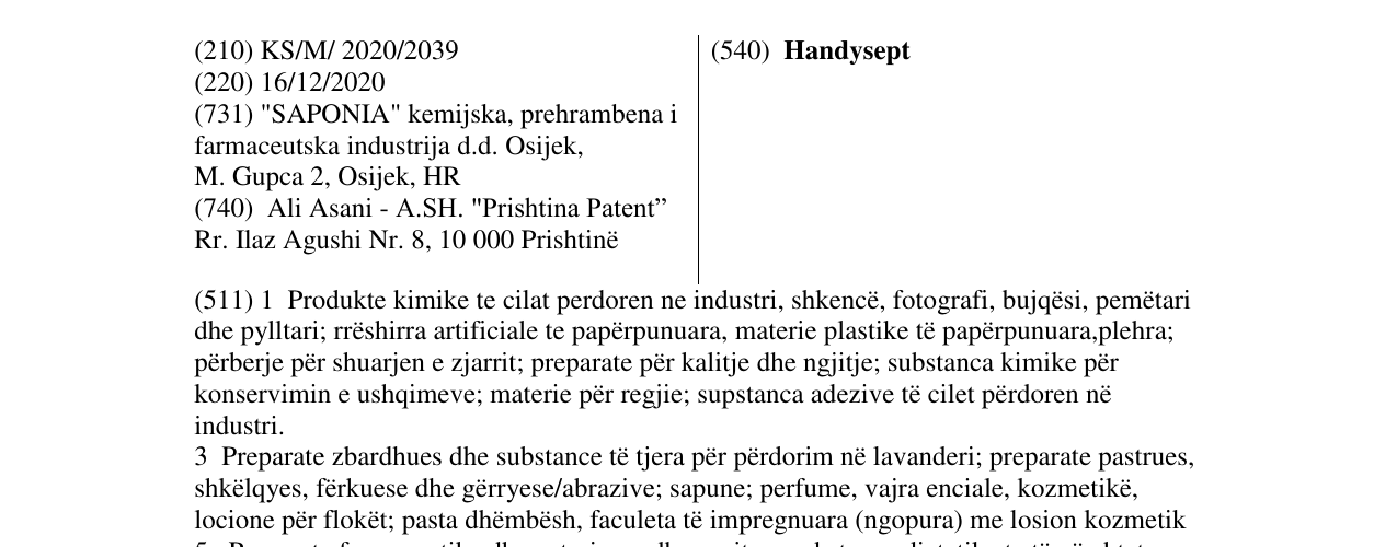Zëri i markës Handysept në buletin
