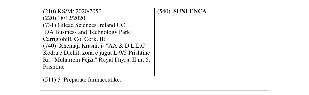 Zëri i markës SUNLENCA në buletin