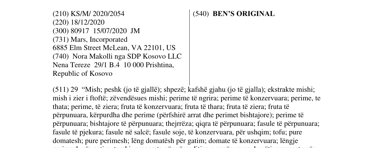 Zëri i markës BEN’S ORIGINAL në buletin