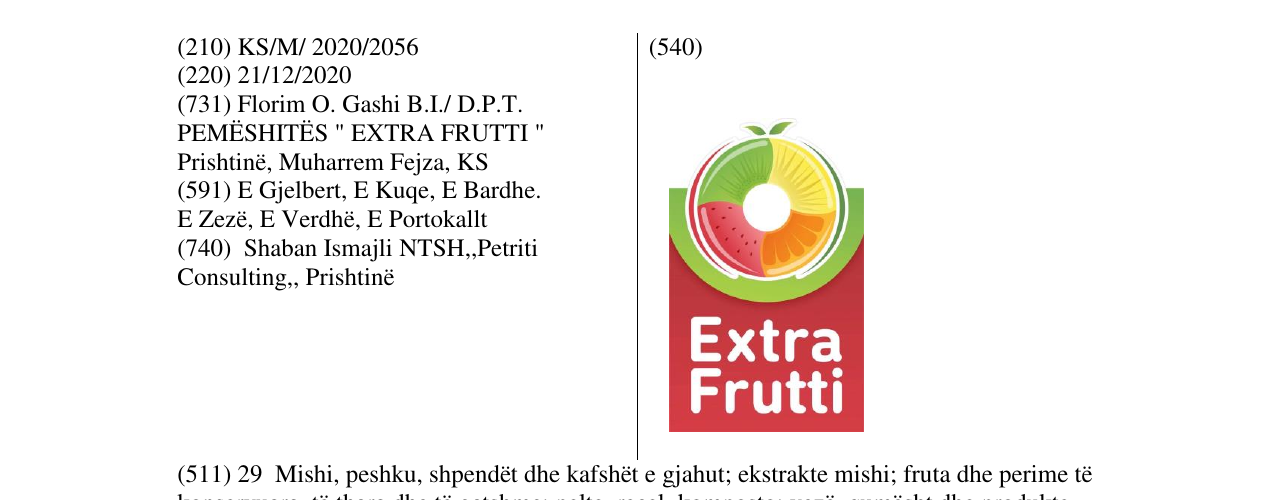 Zëri i markës extra frutti në buletin