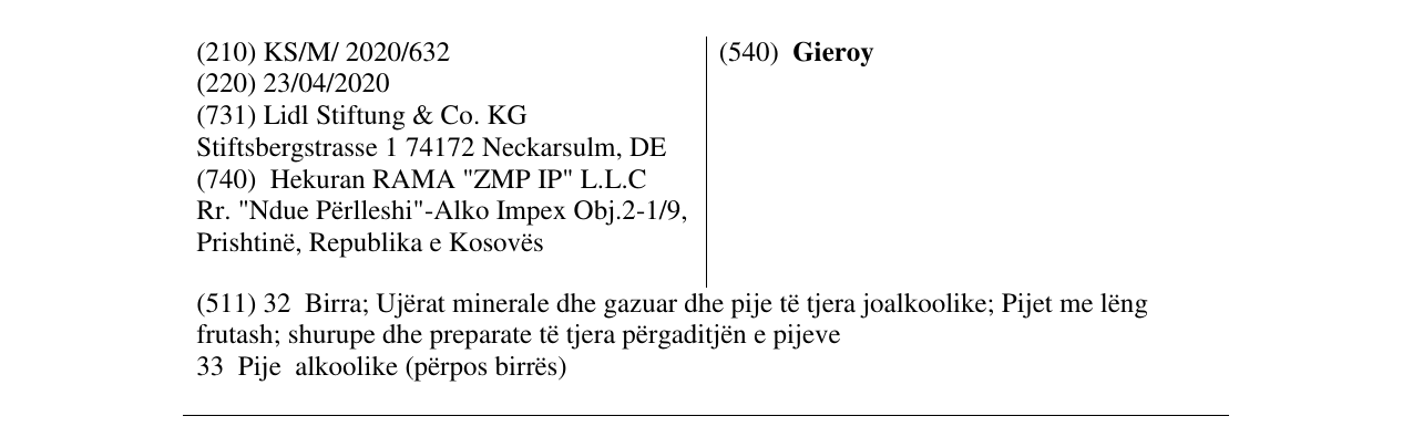 Zëri i markës Gieroy në buletin