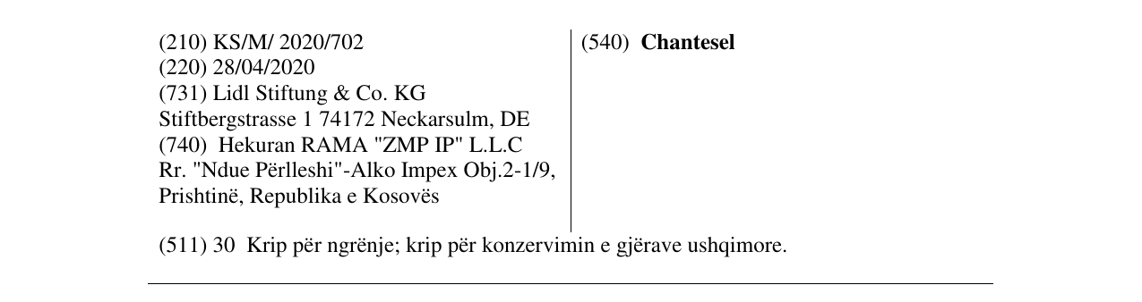 Zëri i markës Chantesel në buletin